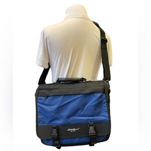 Eddie Bauer Blue & Black Messenger Bag with Laptop Carry on Crossbody Bag